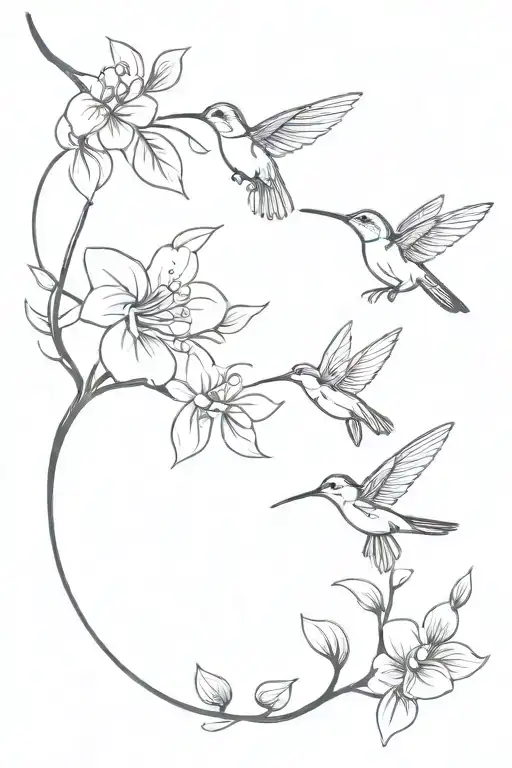 Hummingbird And Ladybug And Orchid And Plam Tree