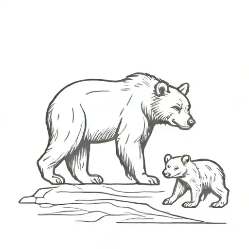 Mama Bear Walking With Cub
