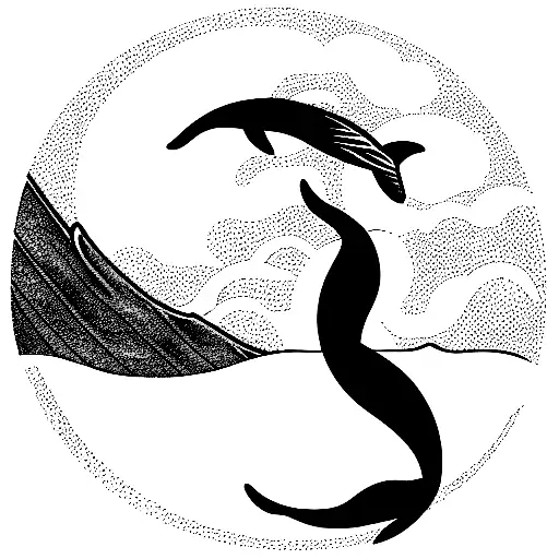 Cancer Sign With Ocean Waves And A Pilotwhale Surfing The Waves