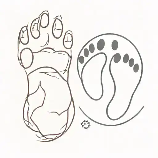 Dog Paw Print And Human Footprint