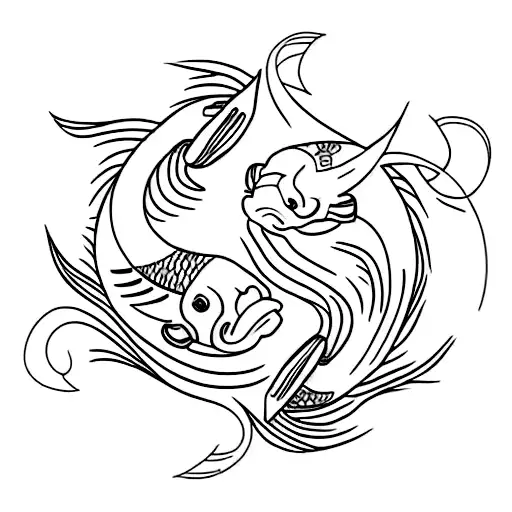 Two Koi Fishes Kissing That Create The Shape Of The Cancer Ribbon