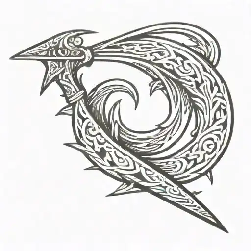 Curved Knife Crossed Within A Crescent Similar To The Communist Symbol