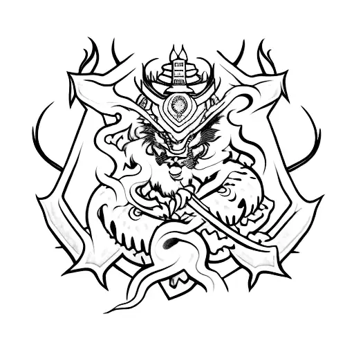 Sleeve With Two Samurai And Dragon