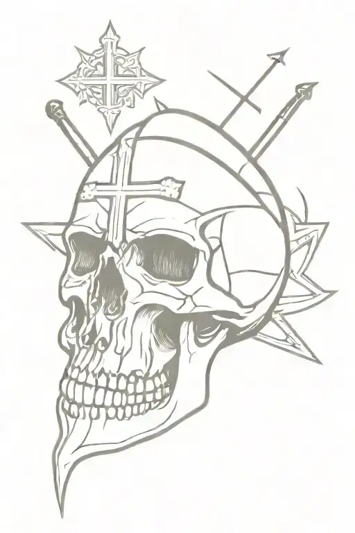 Crusader Skull With The Words Deus Vult Above And Memento Mori Below
