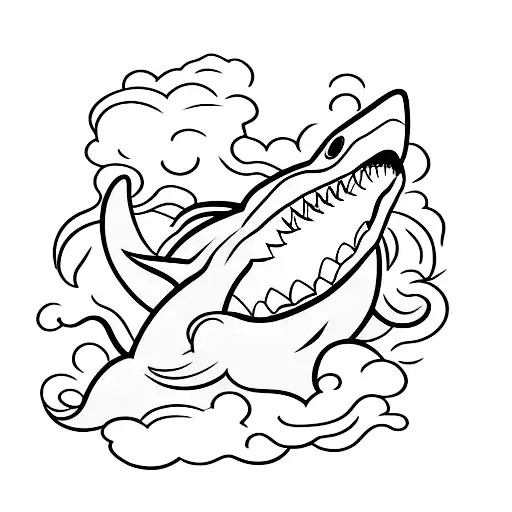 A Minimalist Tattoo Of A Thundercloud Forming Into A Shark Shape