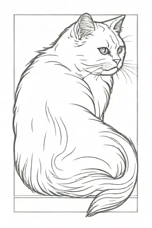 White Persian Cat Sitting Alone Back View