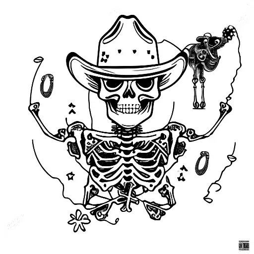 Cowboy Skeleton With Godly Presence Resting In The Desert In The Style Of Brigz