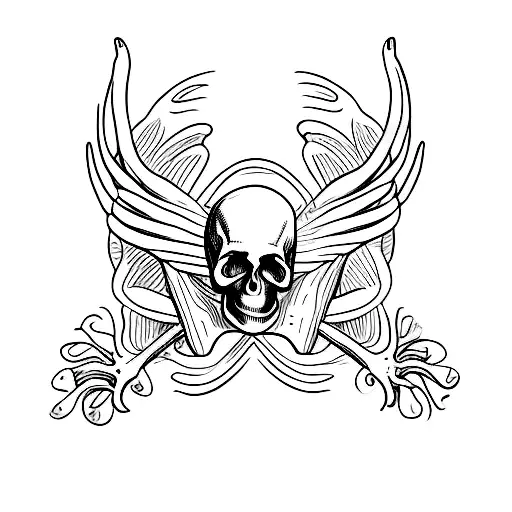 Bone Hand Reaching Out To Female Hand With A Skull Butterfly On Top