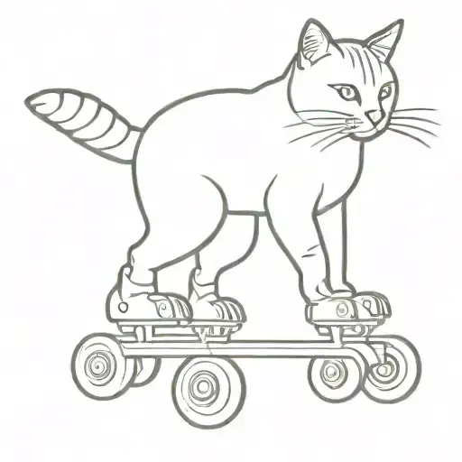 Ginger Cat Stood Upright On Roller Skates