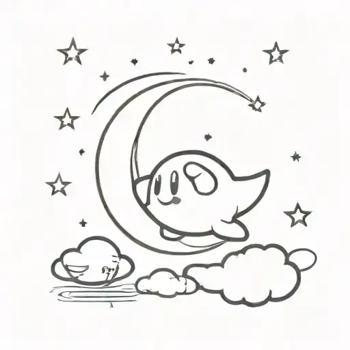 Kirby In The Universe With Stars And A Moon In The Background