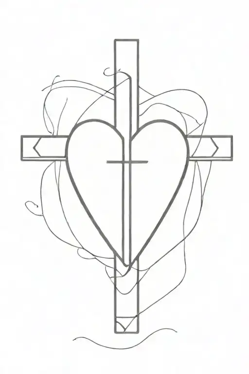 Small Cross With Heart Simple Line Drawing