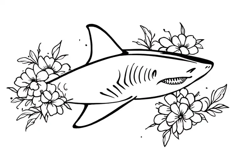 Shark With Flowers Surrounding