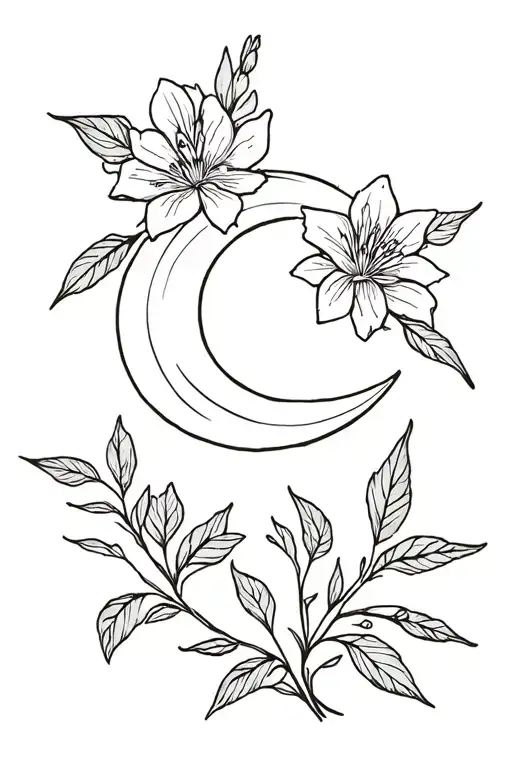 Crescent Moon Behind Nightshade Flower