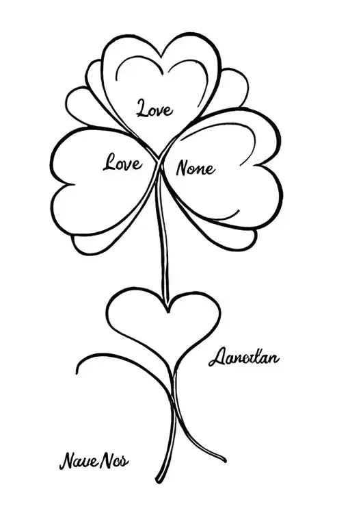 Four Leaf Clover With Names In Each Leaf That Is Linked To A Love Heart With A Name On It