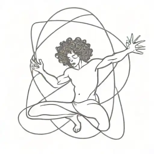 White Male Dancer With Curly Hair Dancing In An Atomic Orbital