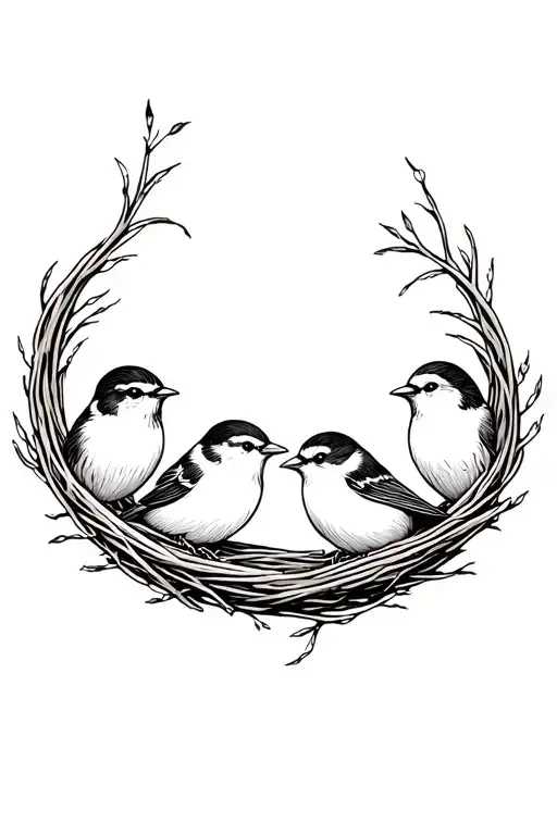 4 Baby Birds In Nest Transforming