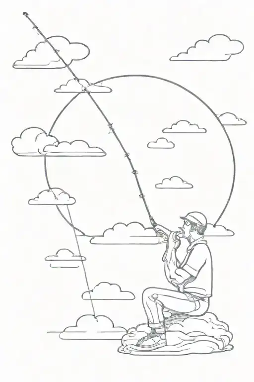 Man Sitting On A Cloud With A Fishing Rod