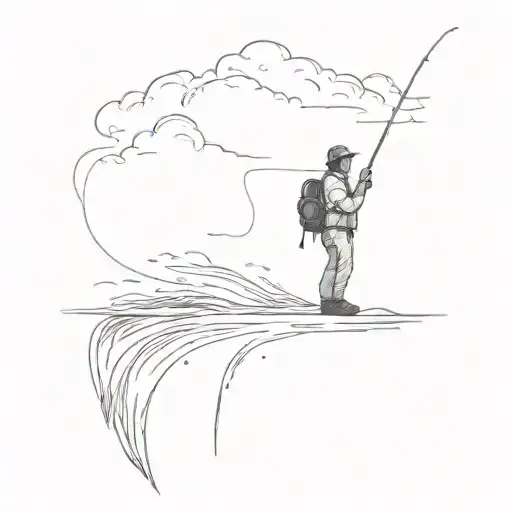 Fly Fisherman Fidshing From A Cloud