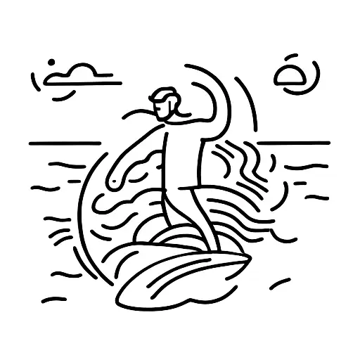 A Man Surfing And In The Same Moment Catching A Fish On Fishing Rod