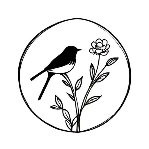 Little Bird And Flower Growing