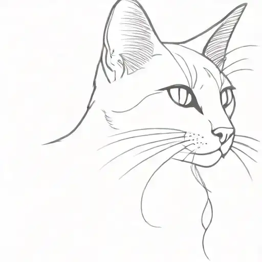 A More Simple Minimalist Singleline Tattoo Design Of A Furry Cat Side Profile