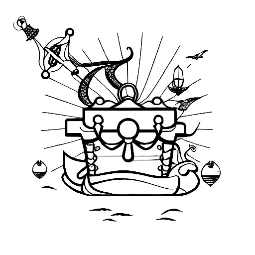 Freedom On The Sea And Treasure Chest