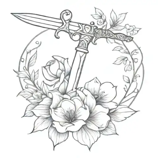 Dagger Entwined With Flowers