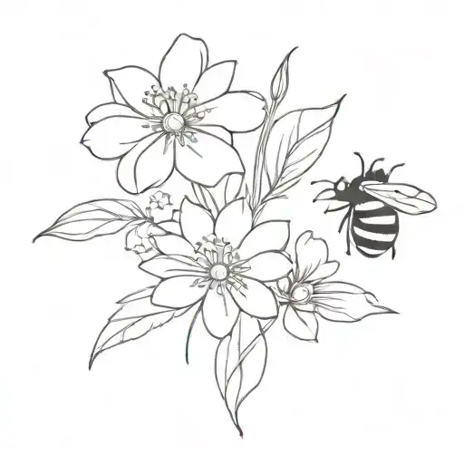 Ladybug On A Flower And Bumblebee Flying