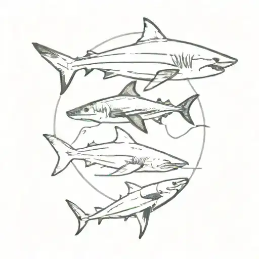 Tiger Shark Bull Shark Great White Shark And Hammer Head Shark Swimming In A Circle