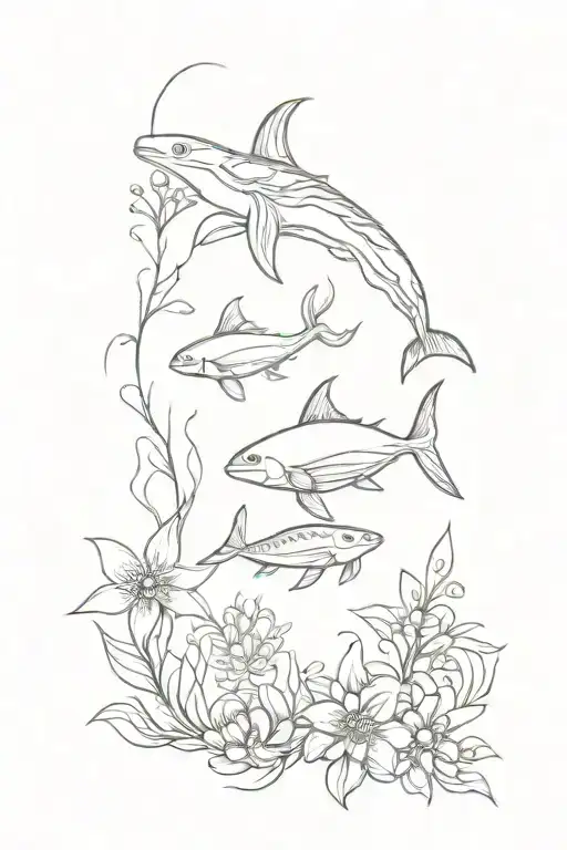 Ocean Creatures With Flowers