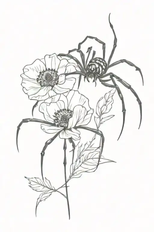 Spider With Poppy Flowers Intertwined