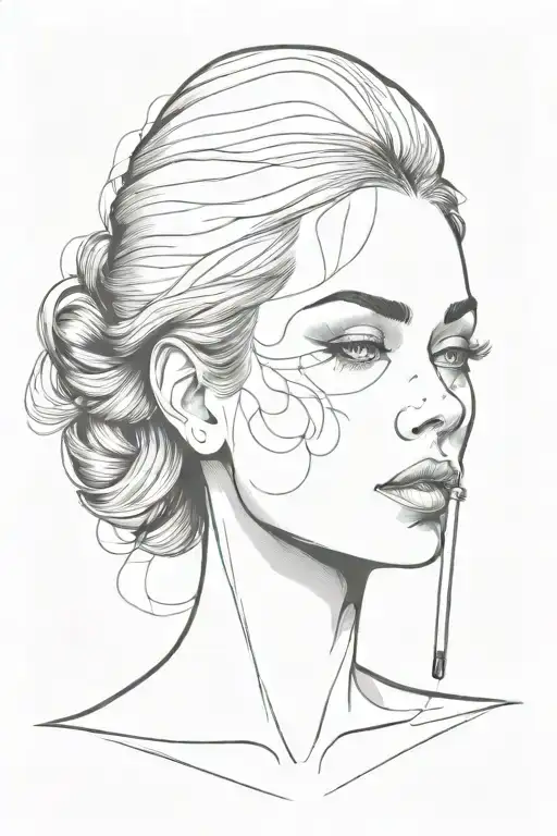 Woman Head With Cigarette In Her Mouth
