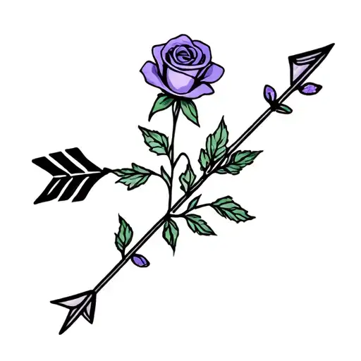 Rose And Arrow Surrounded By Violets