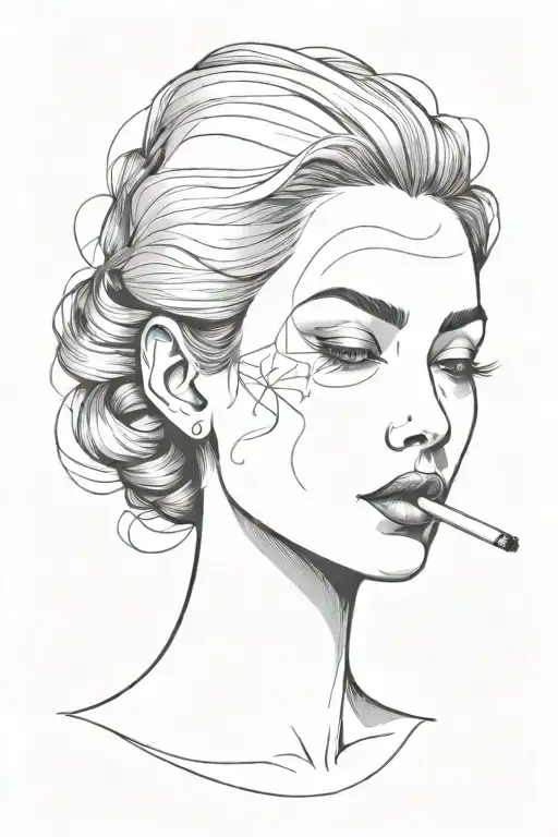 Woman Head With Cigarette In Her Mouth