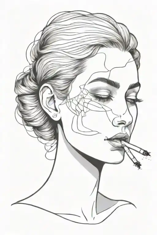 Woman Head With Cigarette In Her Mouth