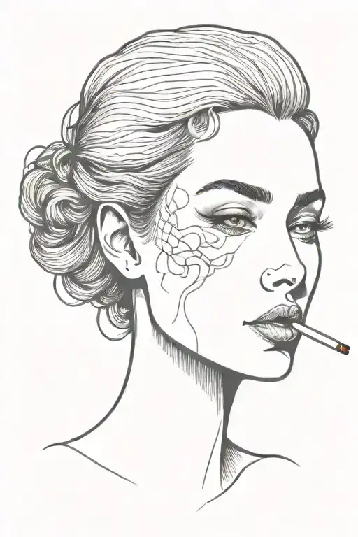 Woman Head With Cigarette In Her Mouth