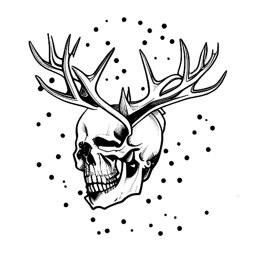 A Half Skull Half Normal Buck Head With Pinecones And Other Woodland Botanicals Surrounding It