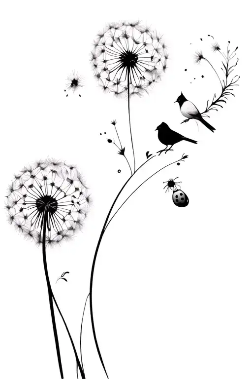 Dandelion Blowing With Lady Bug And Cardinal