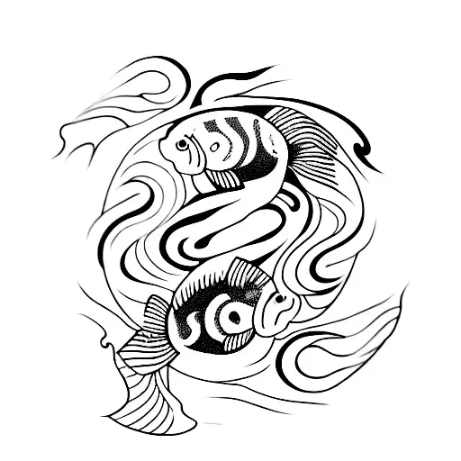 One Line Yin And Yang Koi Fish