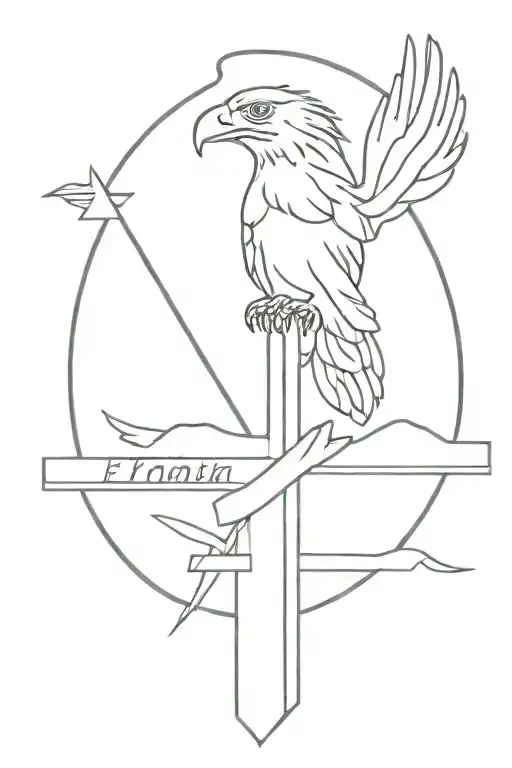 Cross With Name And Eagle Perched