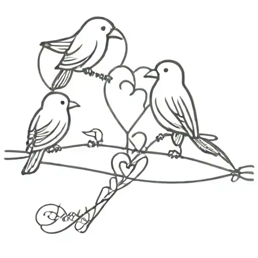 Birds On A Wire Sitting Together Staring At A Heart With A Wedding Date Below The Wire