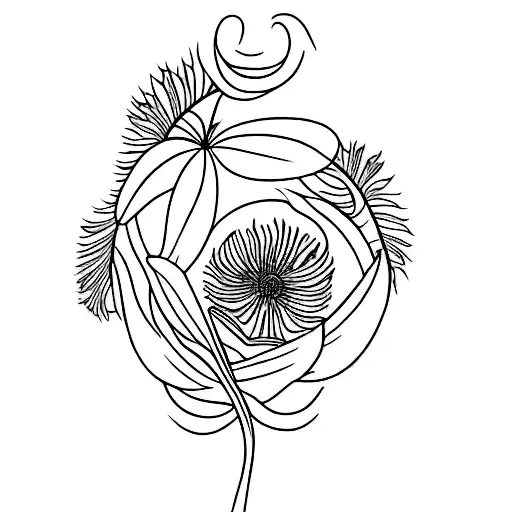 A Fine Line Black Tattoo Of An Aster Flower With The Stem Spelling Out Parallel In Handwriting