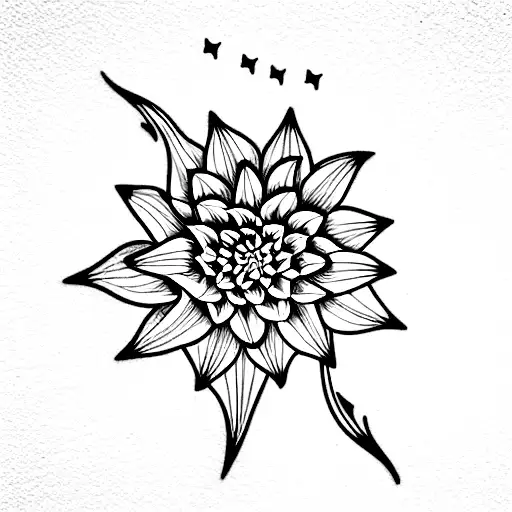 Dahlia Flower With Pisces Fish And Rainbow