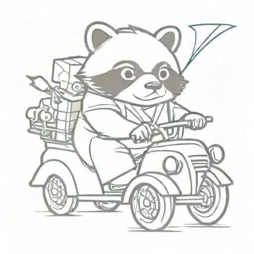 A Sketch Style Tattoo Of A Tanuki Driving A Car Inspired By Japanese Folklore