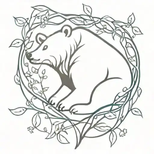 Bear Lounging In Heart With Vines Wrapping