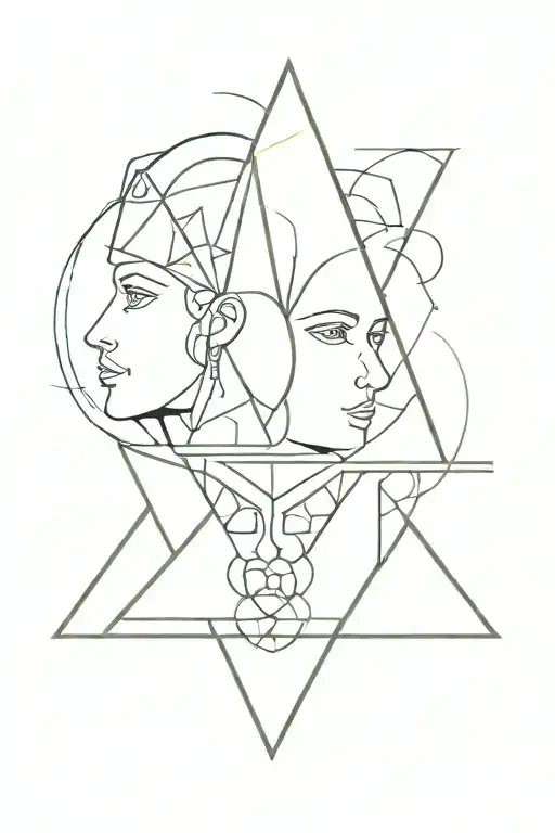 Line Tattoo Design Featuring Janus Two Heads And Three Triangles From Traps To Mid Arm