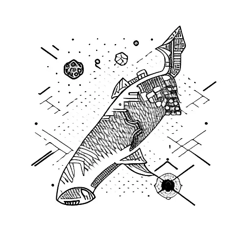 A Technology-themed Sleeve Tattoo Featuring Circuitry And Robotic Elements With A Shark Motif