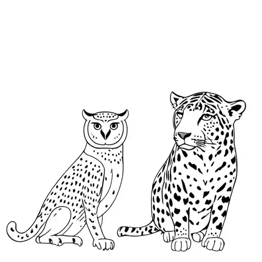 The Silhouettes Of An Owl Overlooking A Jaguar With Its Cub