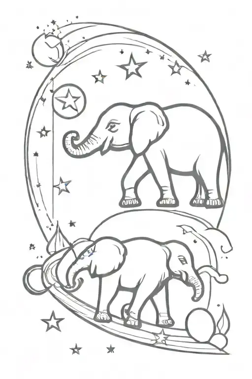 Elephant And Moon Surrounded By Stars
