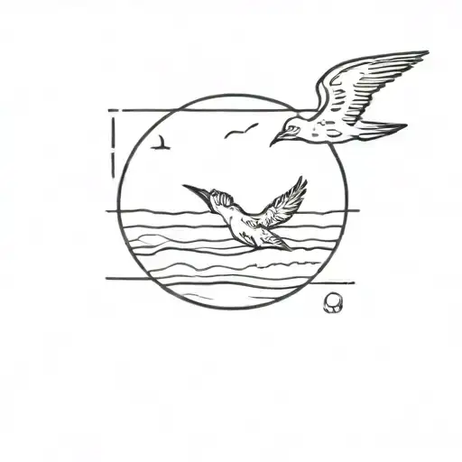 A Stamp Outline Filled With A Beach And A Bird Flying